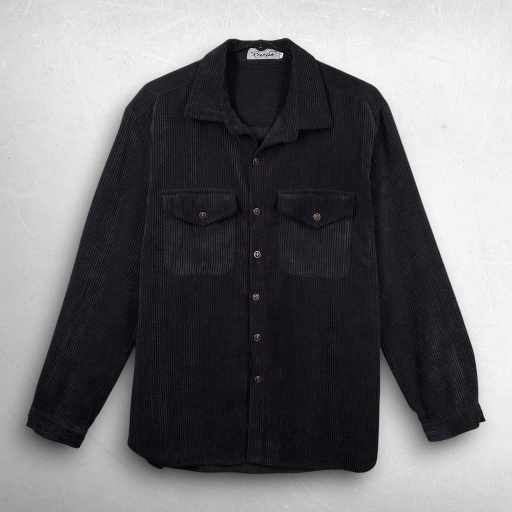 Reverb Corduroy Button Down Shirt Mens M Black Grunge Gorpcore Retro Streetwear